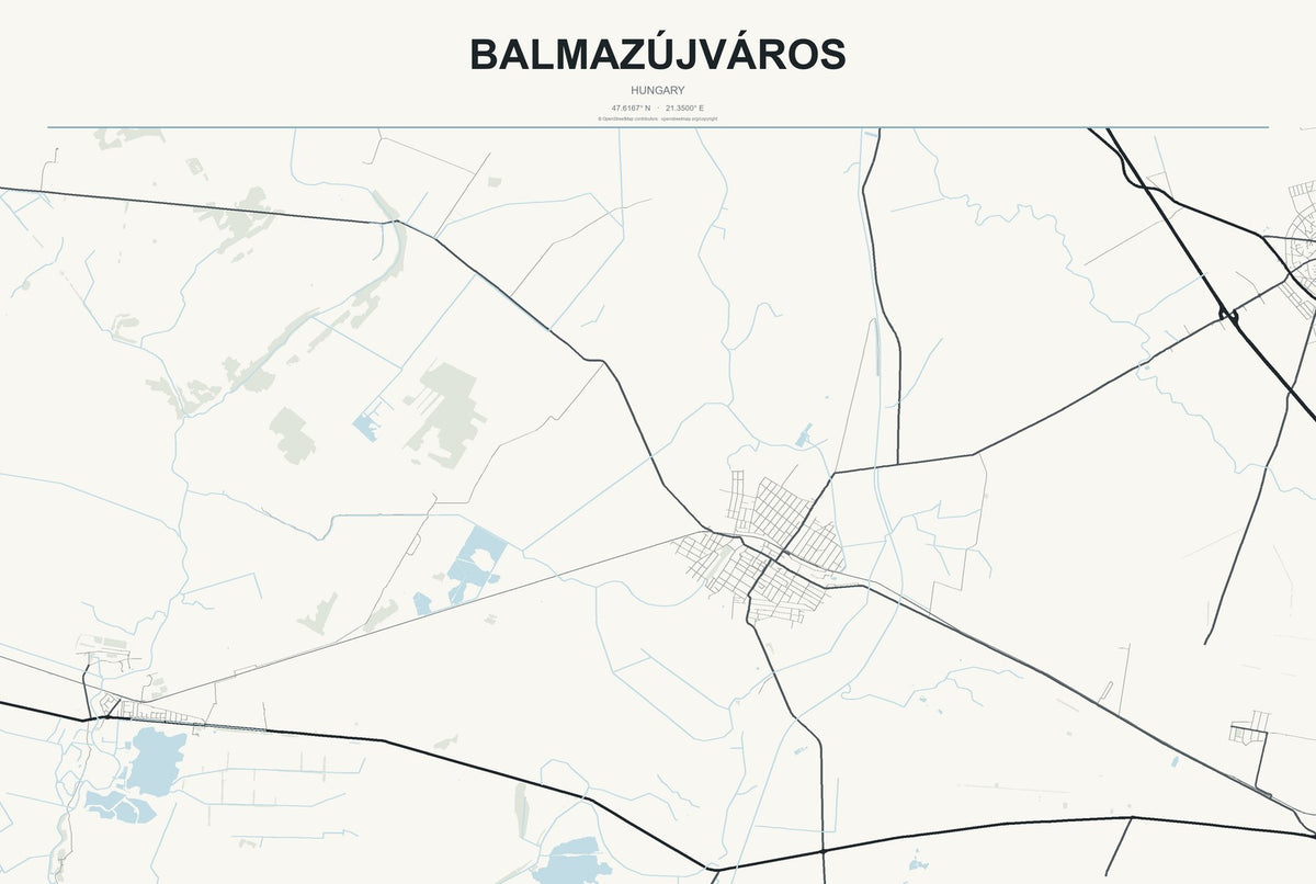 Balmazújváros, Hungary City Map Aluminum Sign in Headline Atlas style