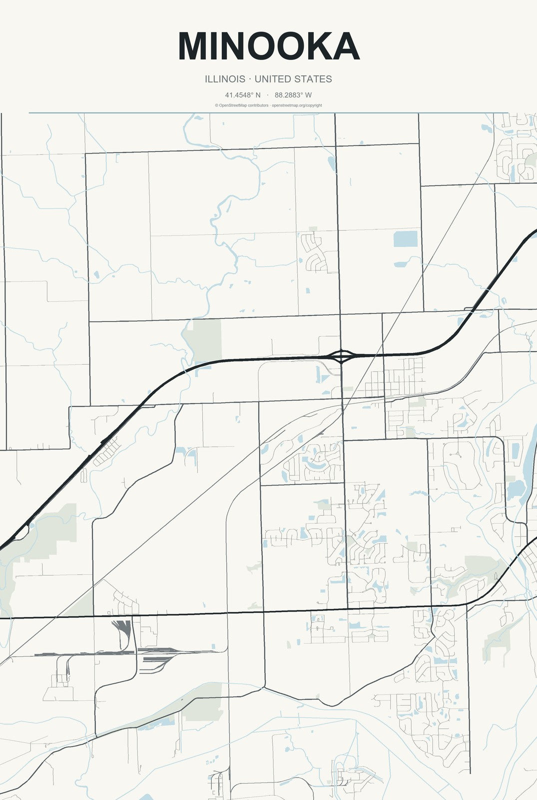 Minooka, Illinois City Map Aluminum Sign in Headline Atlas style