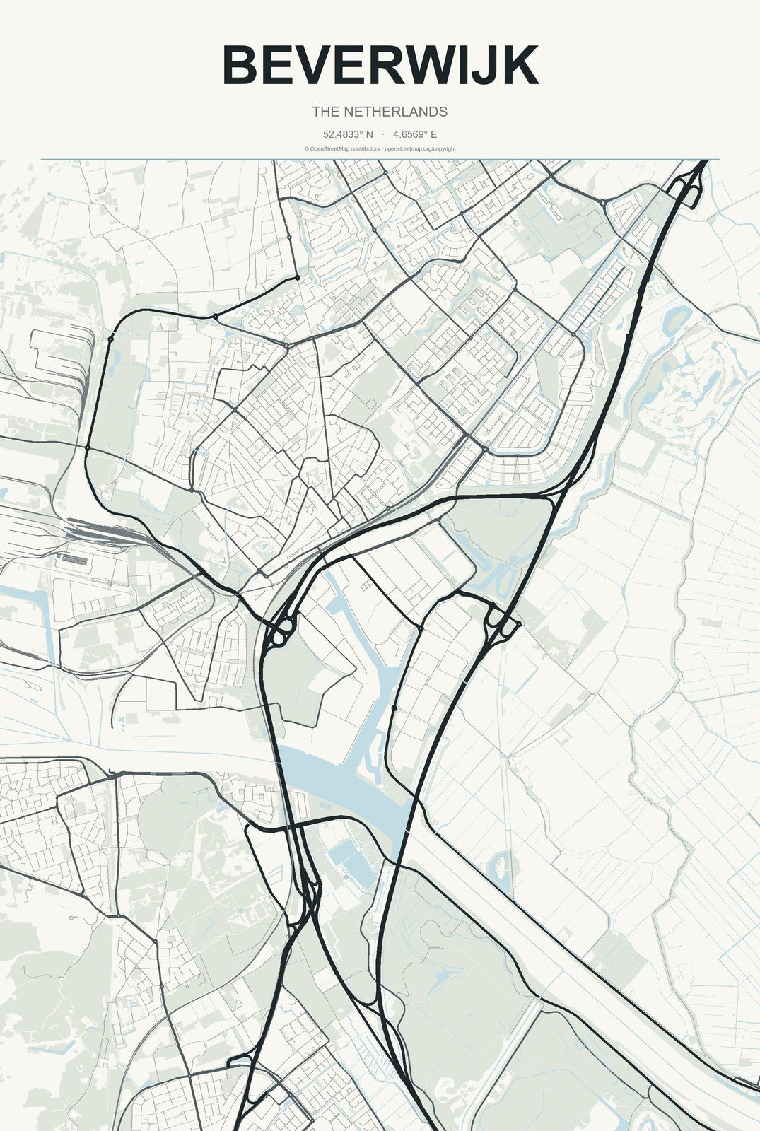 Beverwijk, The Netherlands City Map Aluminum Sign in Headline Atlas style