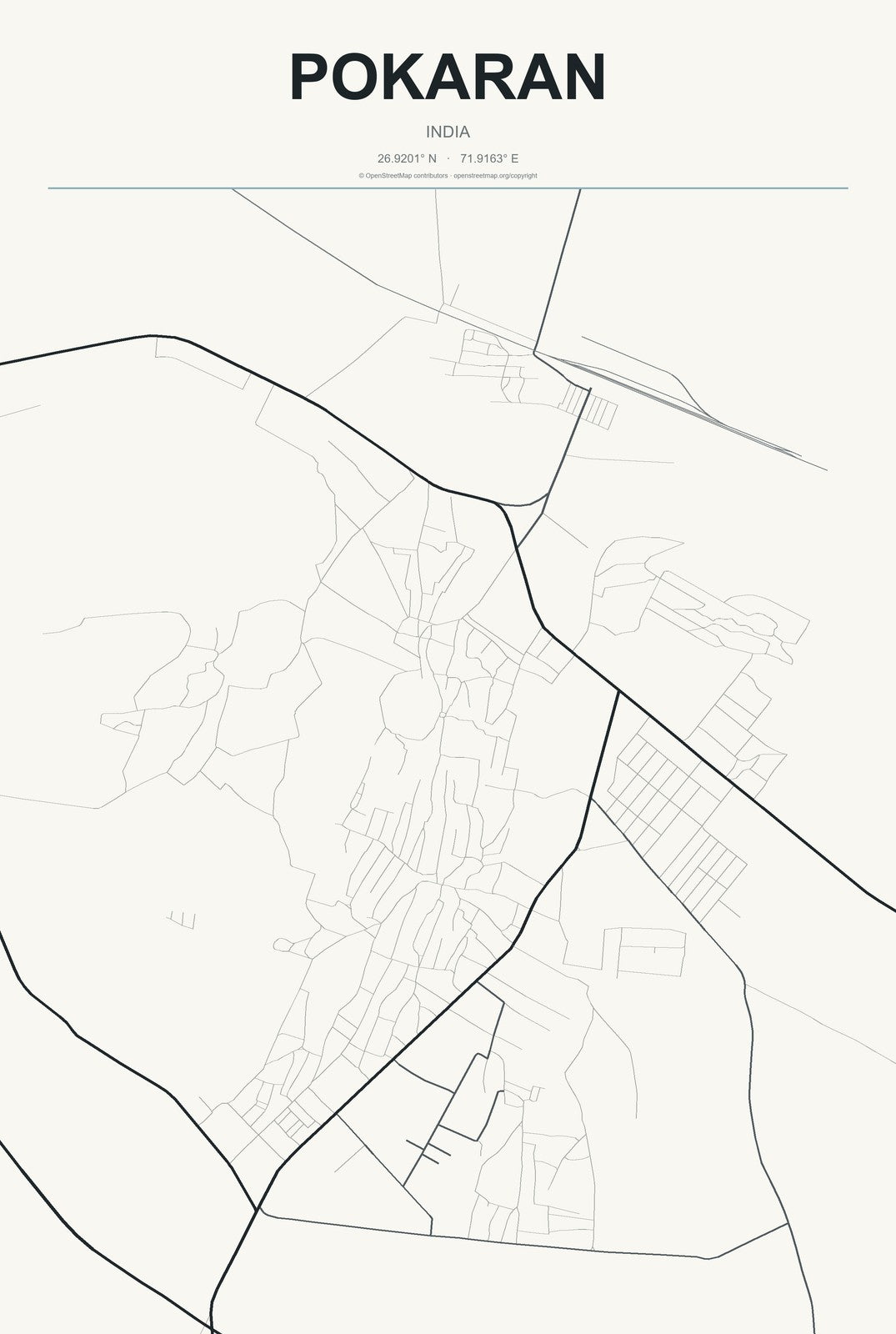 Pokaran, India City Map Aluminum Sign in Headline Atlas style