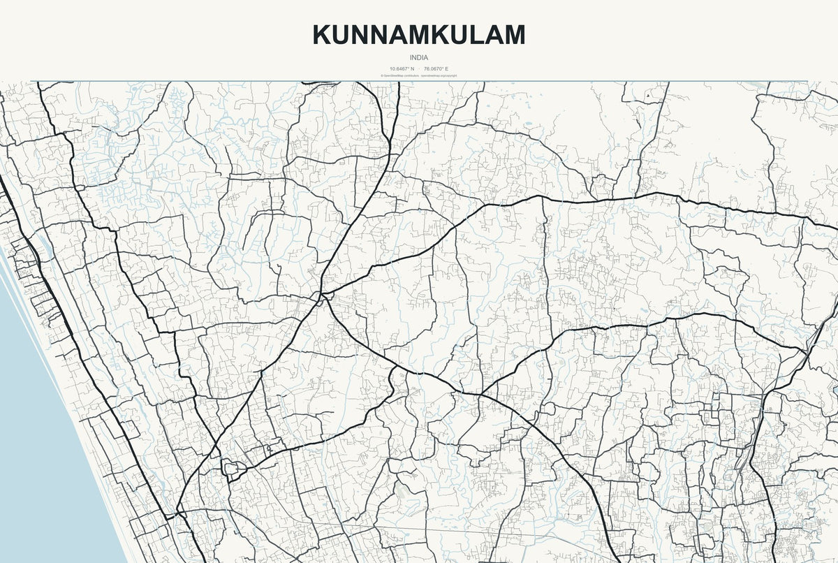 Kunnamkulam, India City Map Aluminum Sign in Headline Atlas style