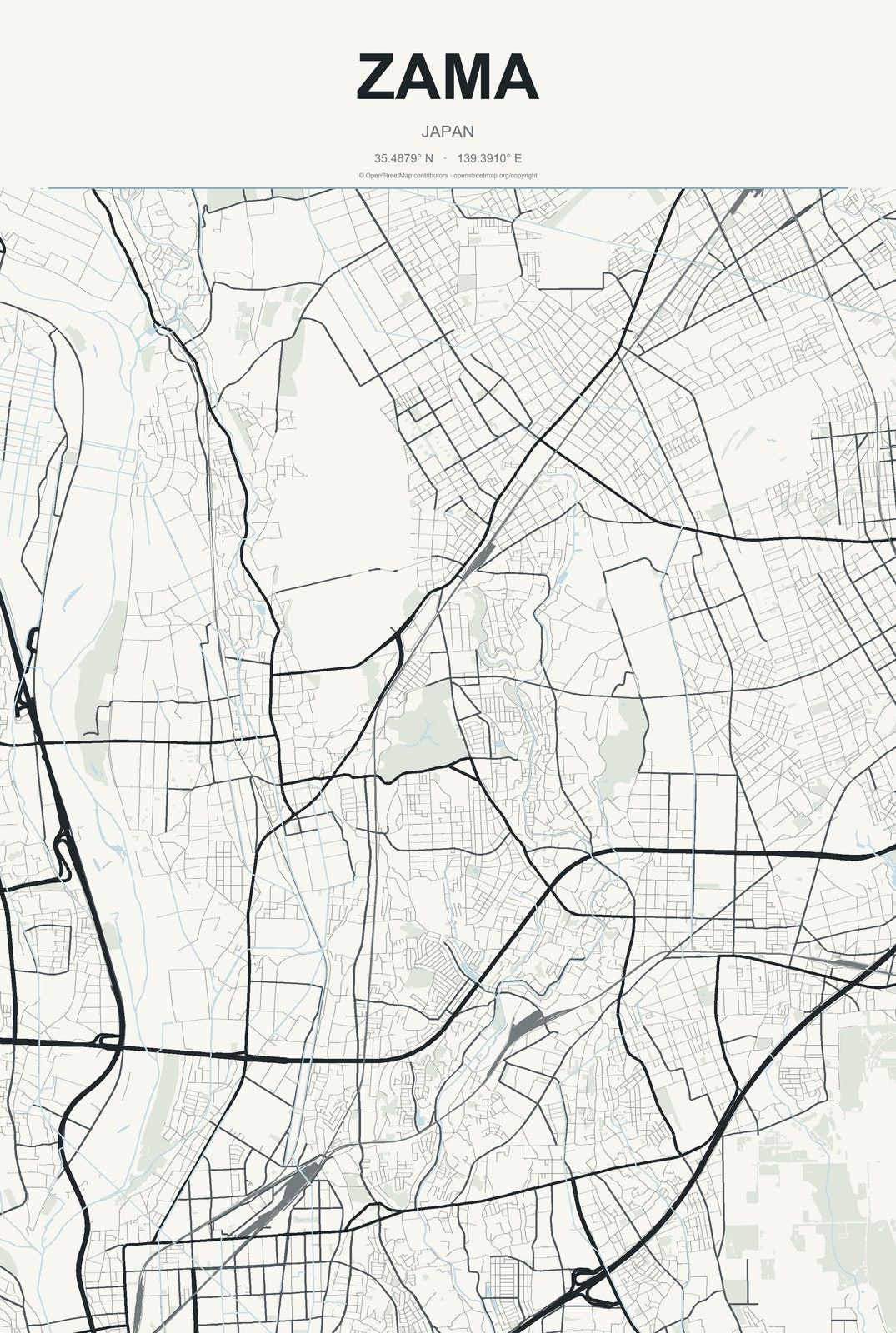 Zama, Japan City Map Aluminum Sign in Headline Atlas style