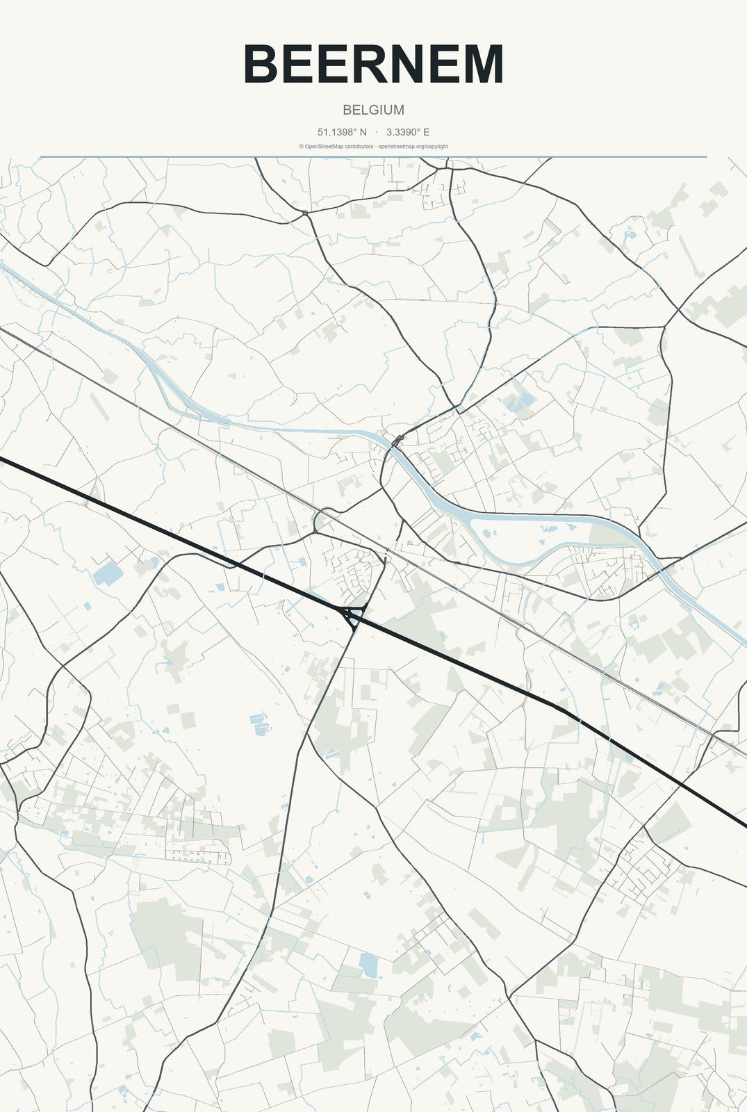 Beernem, Belgium City Map Aluminum Sign in Headline Atlas style