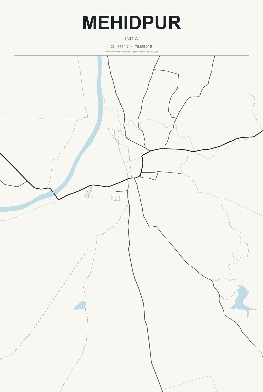 Mehidpur, India City Map Aluminum Sign in Headline Atlas style