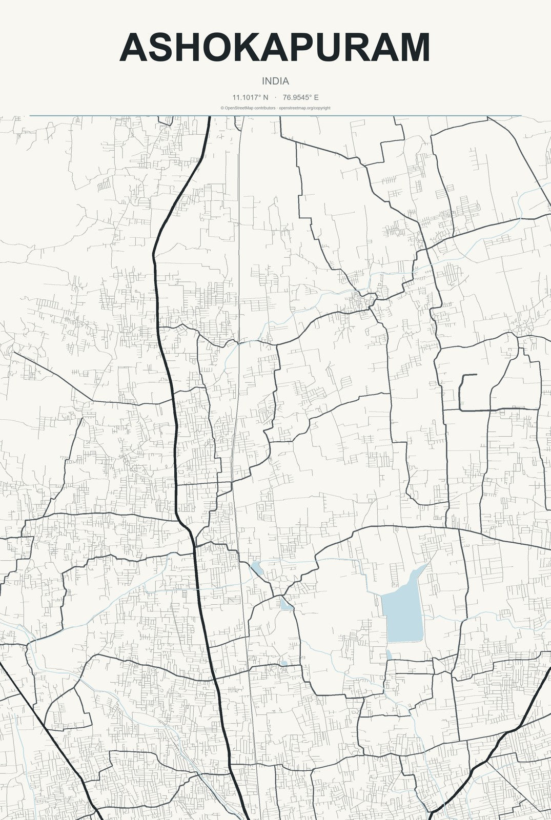 Ashokapuram, India City Map Aluminum Sign in Headline Atlas style