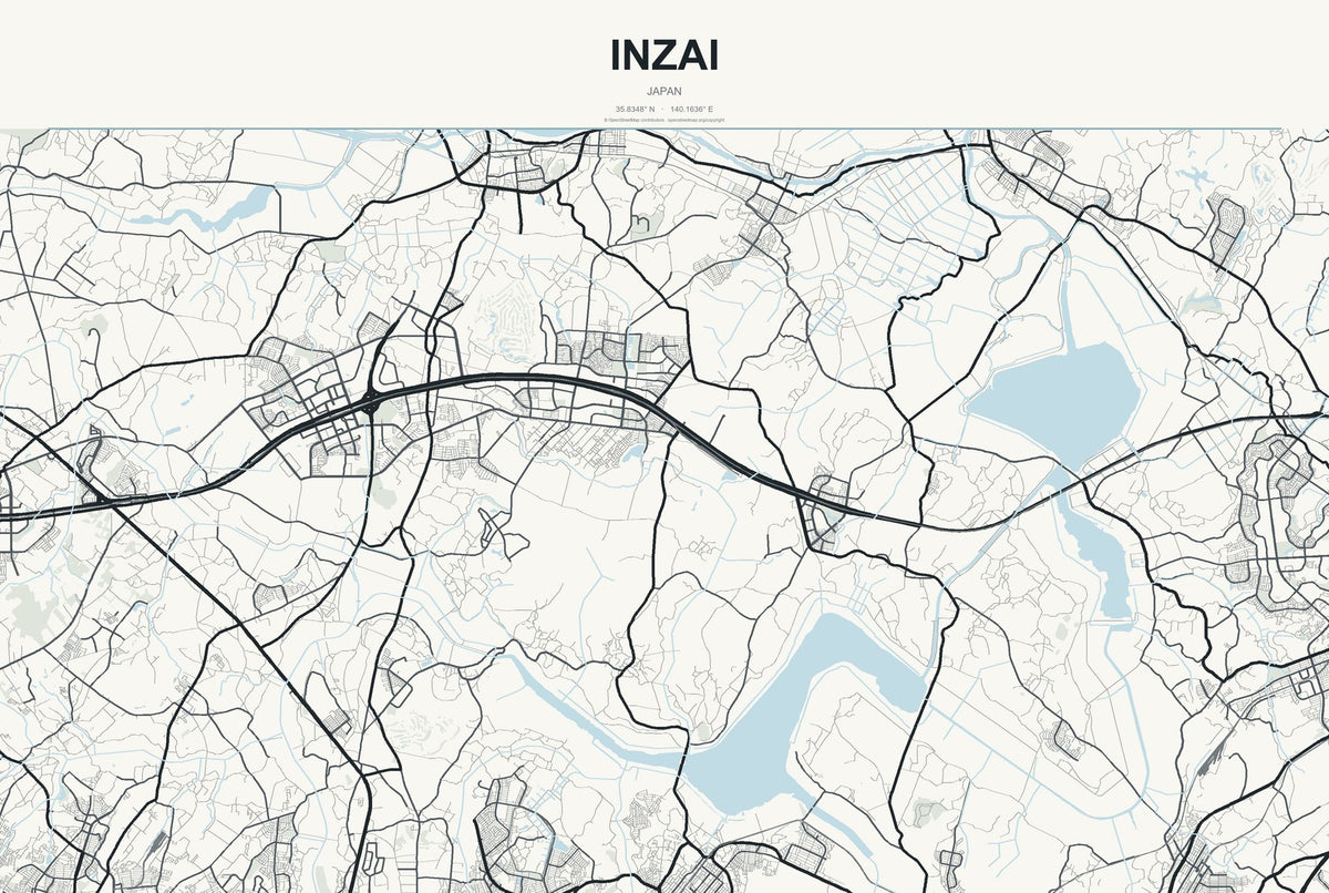 Inzai, Japan City Map Aluminum Sign in Headline Atlas style