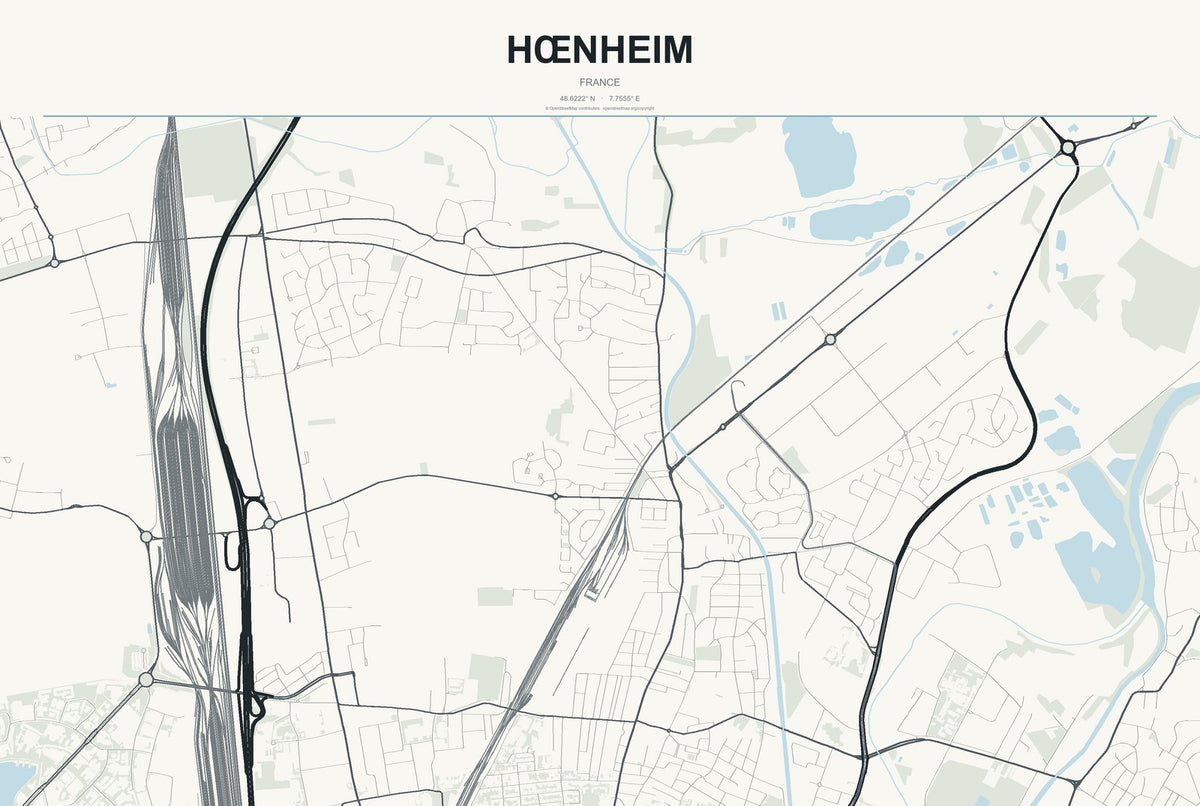 Hœnheim, France City Map Aluminum Sign in Headline Atlas style