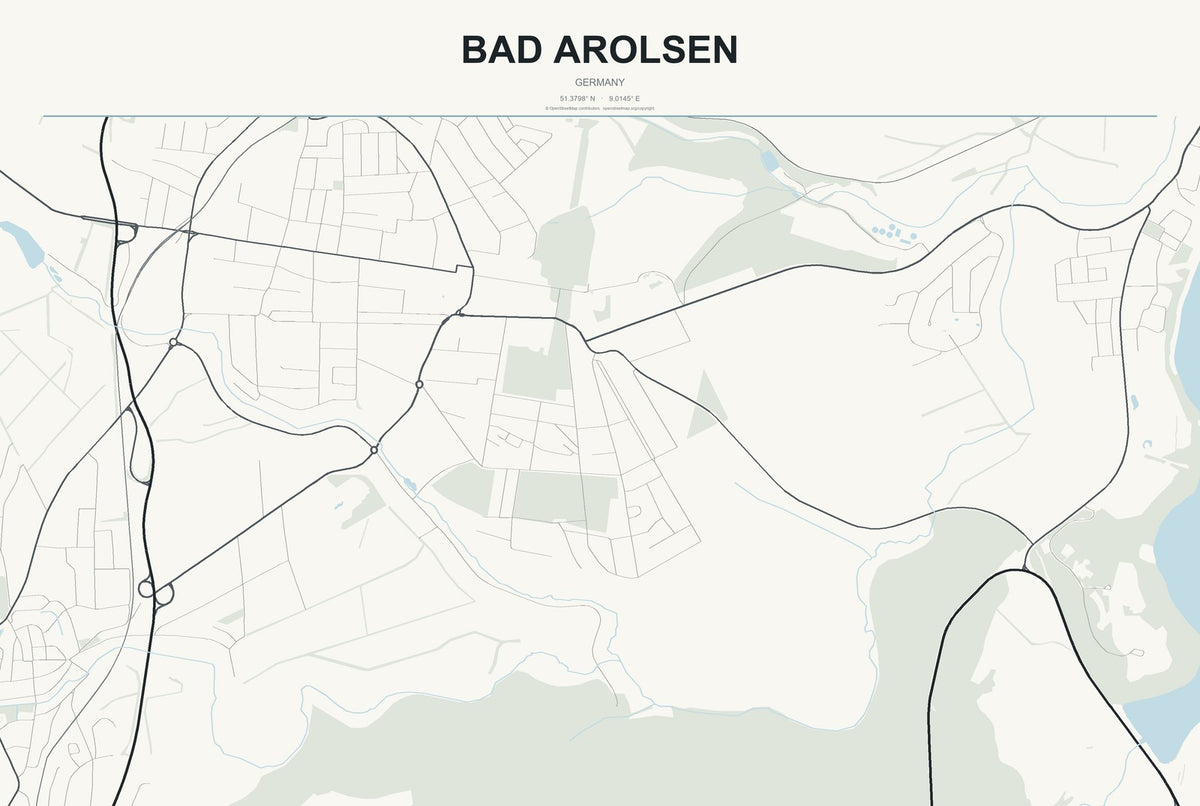 Bad Arolsen, Germany City Map Aluminum Sign in Headline Atlas style