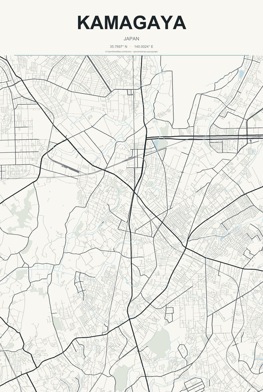 Kamagaya, Japan City Map Aluminum Sign in Headline Atlas style