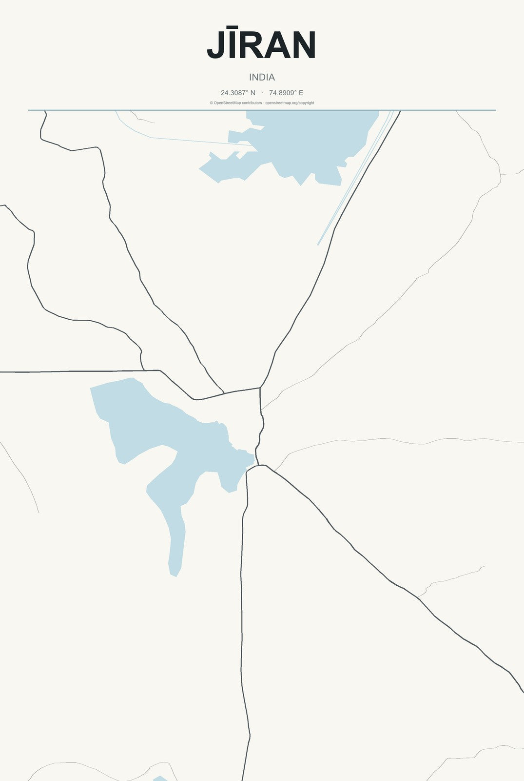 Jīran, India City Map Aluminum Sign in Headline Atlas style