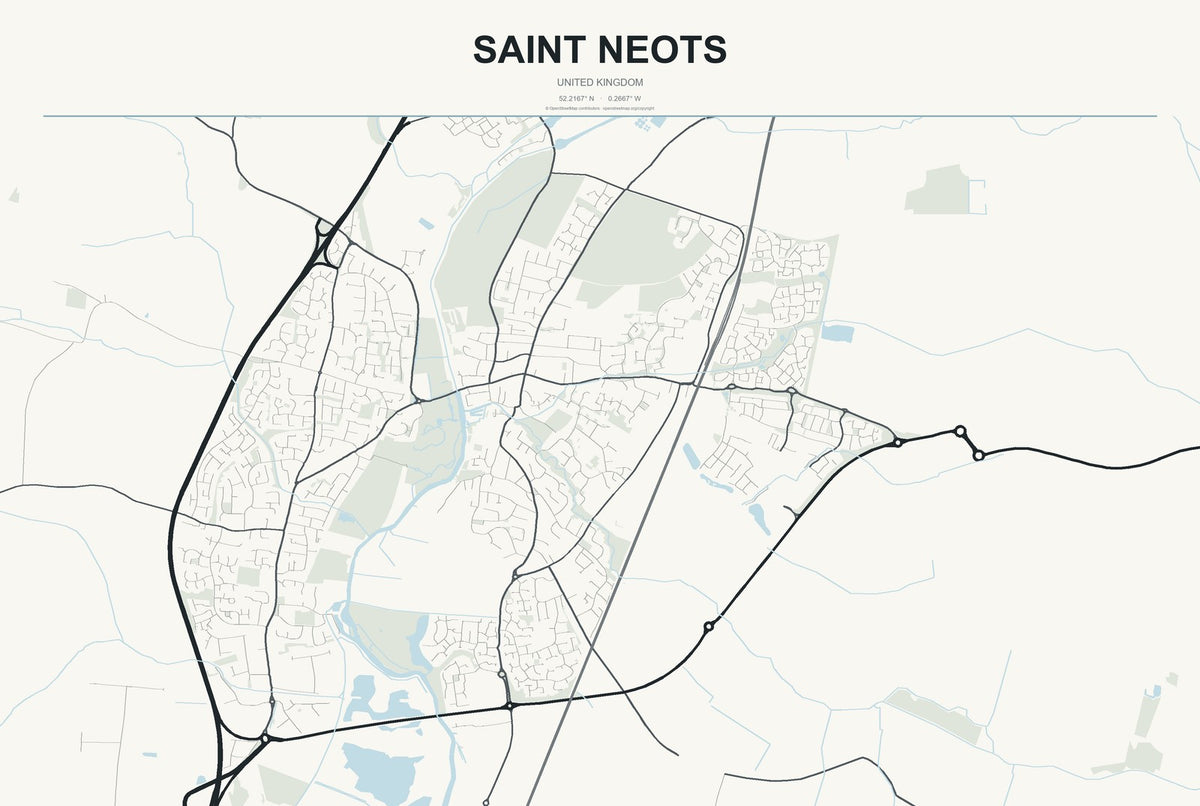 Saint Neots, United Kingdom City Map Aluminum Sign in Headline Atlas style