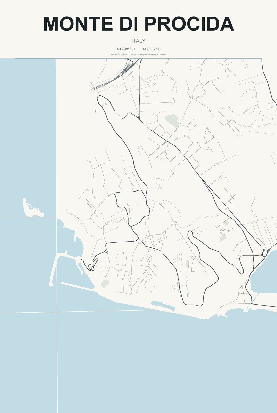 Monte di Procida, Italy City Map Aluminum Sign in Headline Atlas style