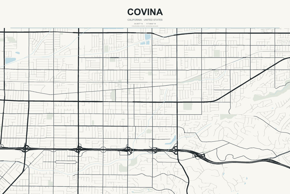 Covina, California City Map Aluminum Sign in Headline Atlas style