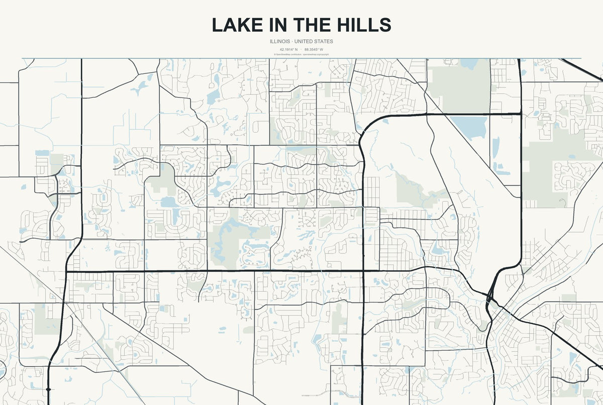 Lake in the Hills, Illinois City Map Aluminum Sign in Headline Atlas style