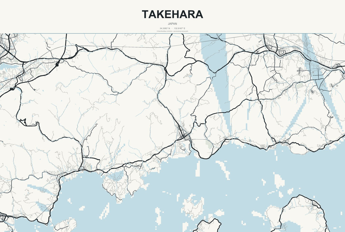 Takehara, Japan City Map Aluminum Sign in Headline Atlas style