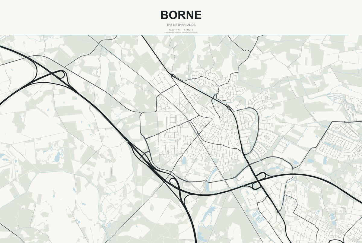Borne, The Netherlands City Map Aluminum Sign in Headline Atlas style