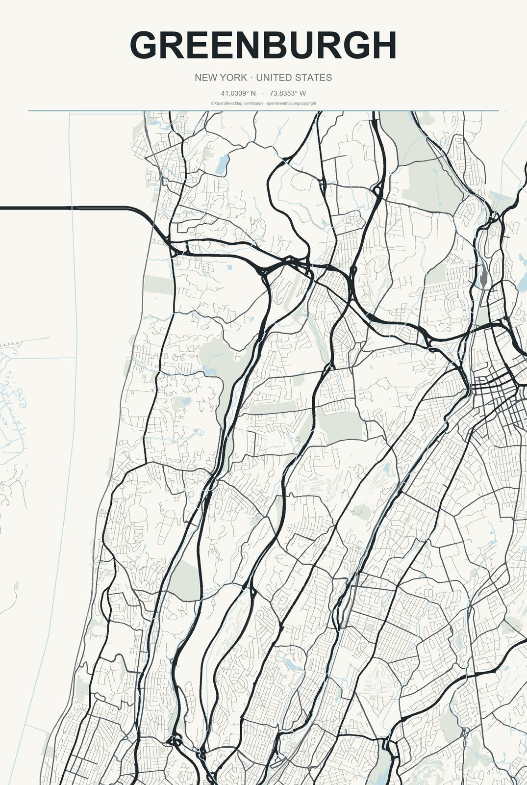 Greenburgh, New York City Map Aluminum Sign in Headline Atlas style