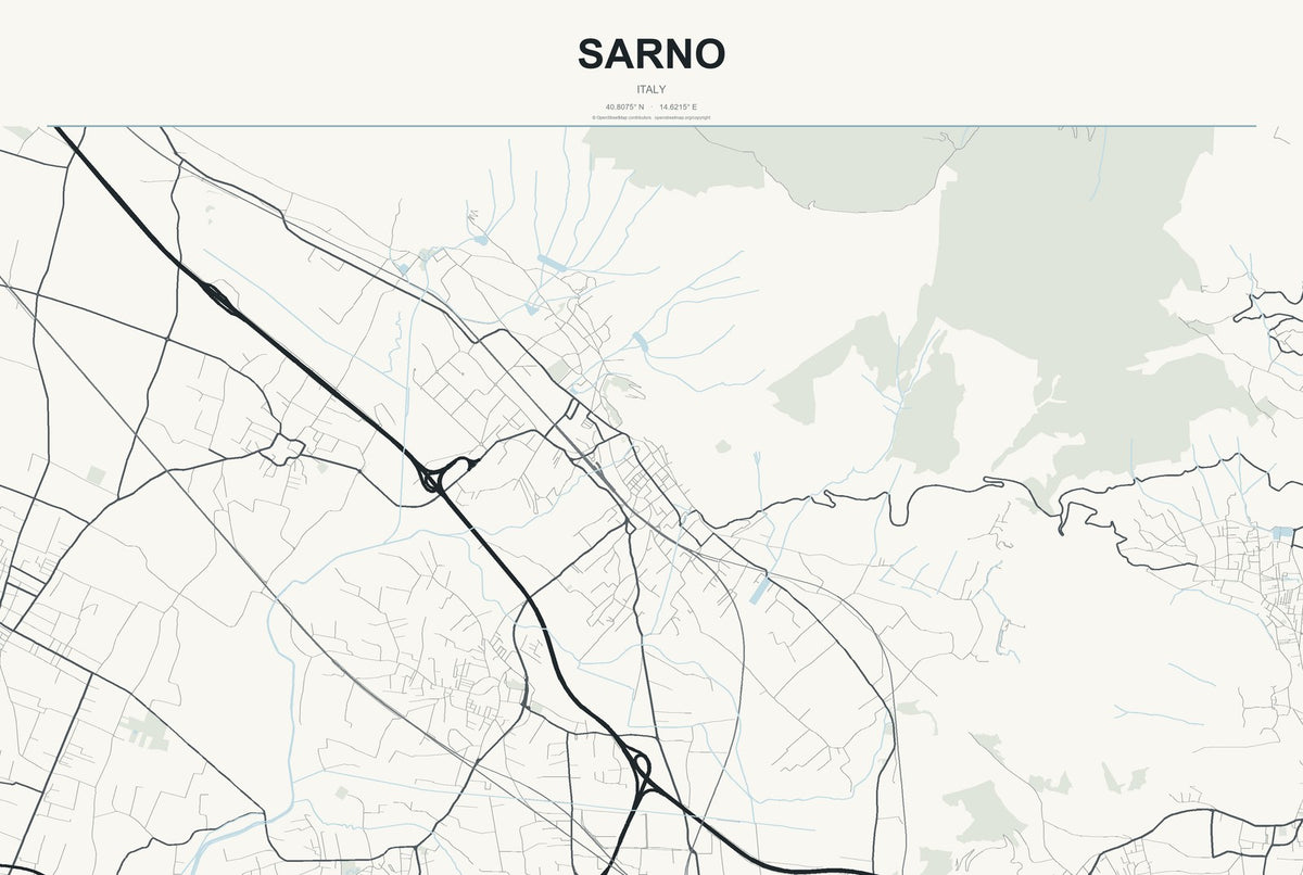 Sarno, Italy City Map Aluminum Sign in Headline Atlas style