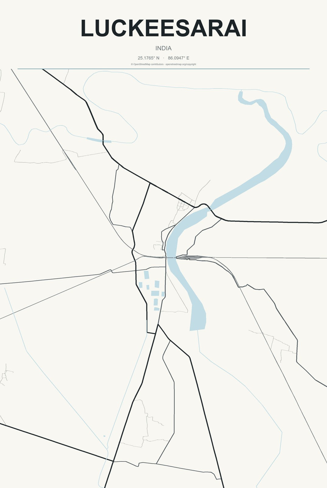 Luckeesarai, India City Map Aluminum Sign in Headline Atlas style