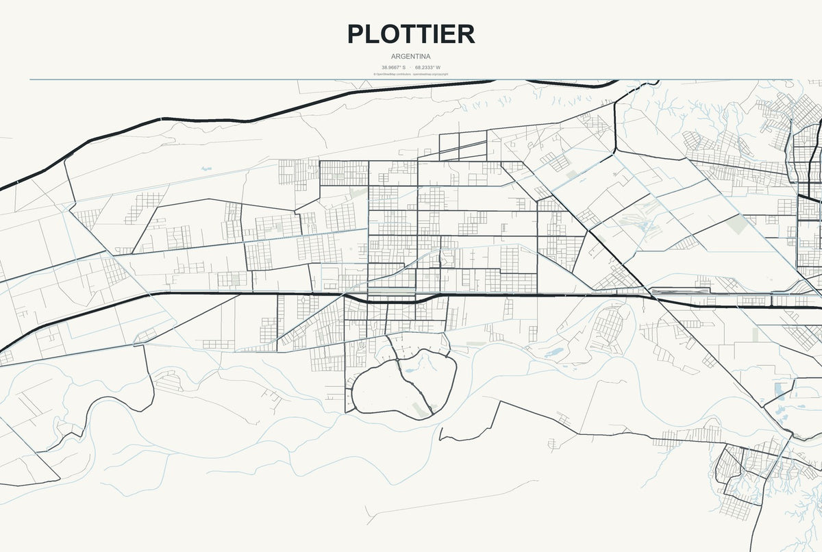 Plottier, Argentina City Map Aluminum Sign in Headline Atlas style
