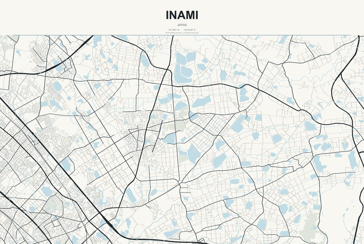 Inami, Japan City Map Aluminum Sign in Headline Atlas style