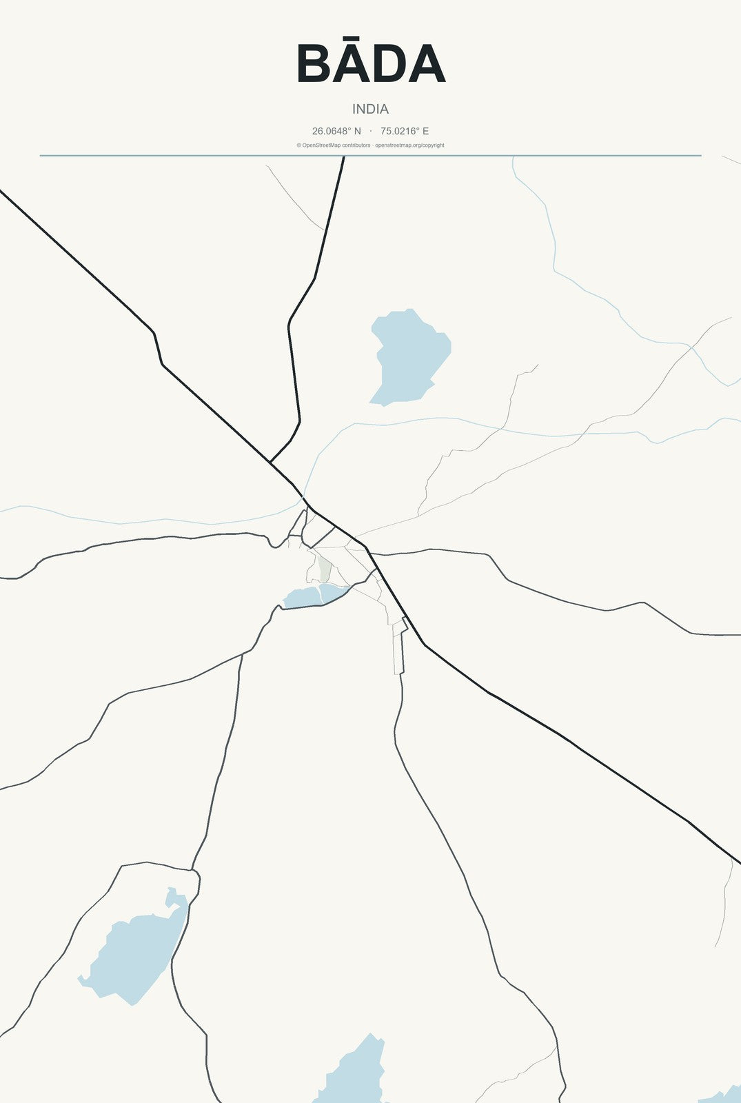 Bāda, India City Map Aluminum Sign in Headline Atlas style