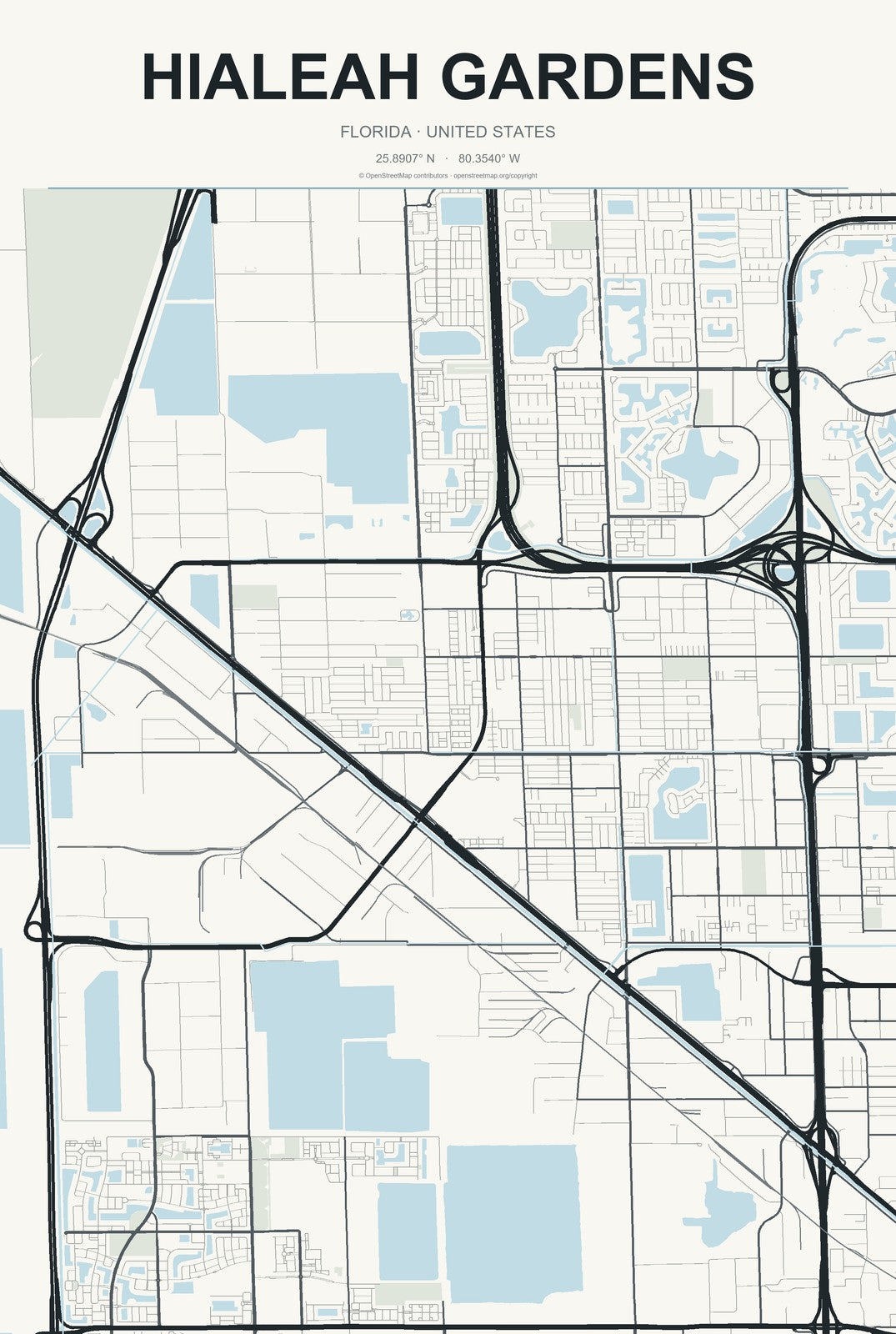 Hialeah Gardens, Florida City Map Aluminum Sign in Headline Atlas style