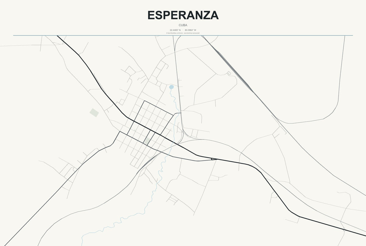 Esperanza, Cuba City Map Aluminum Sign in Headline Atlas style