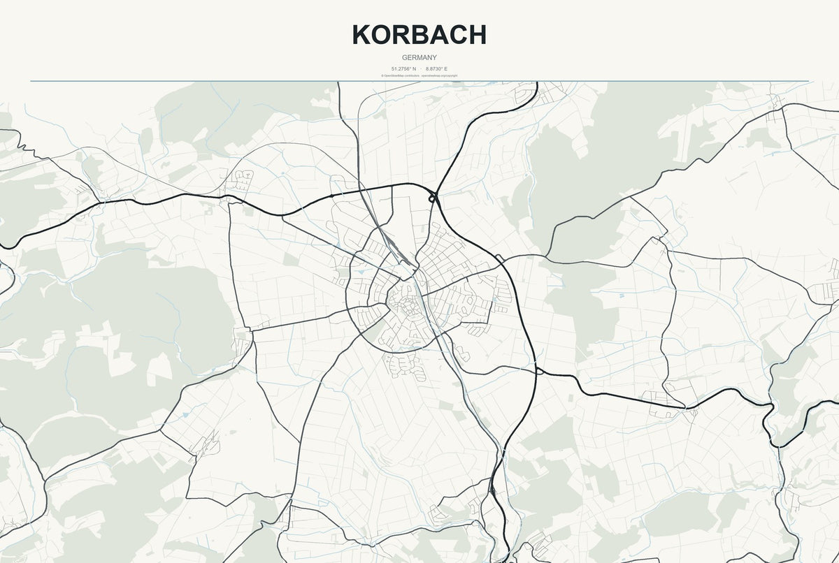 Korbach, Germany City Map Aluminum Sign in Headline Atlas style