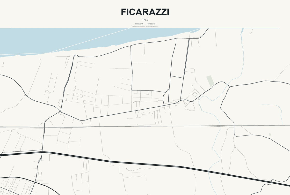 Ficarazzi, Italy City Map Aluminum Sign in Headline Atlas style