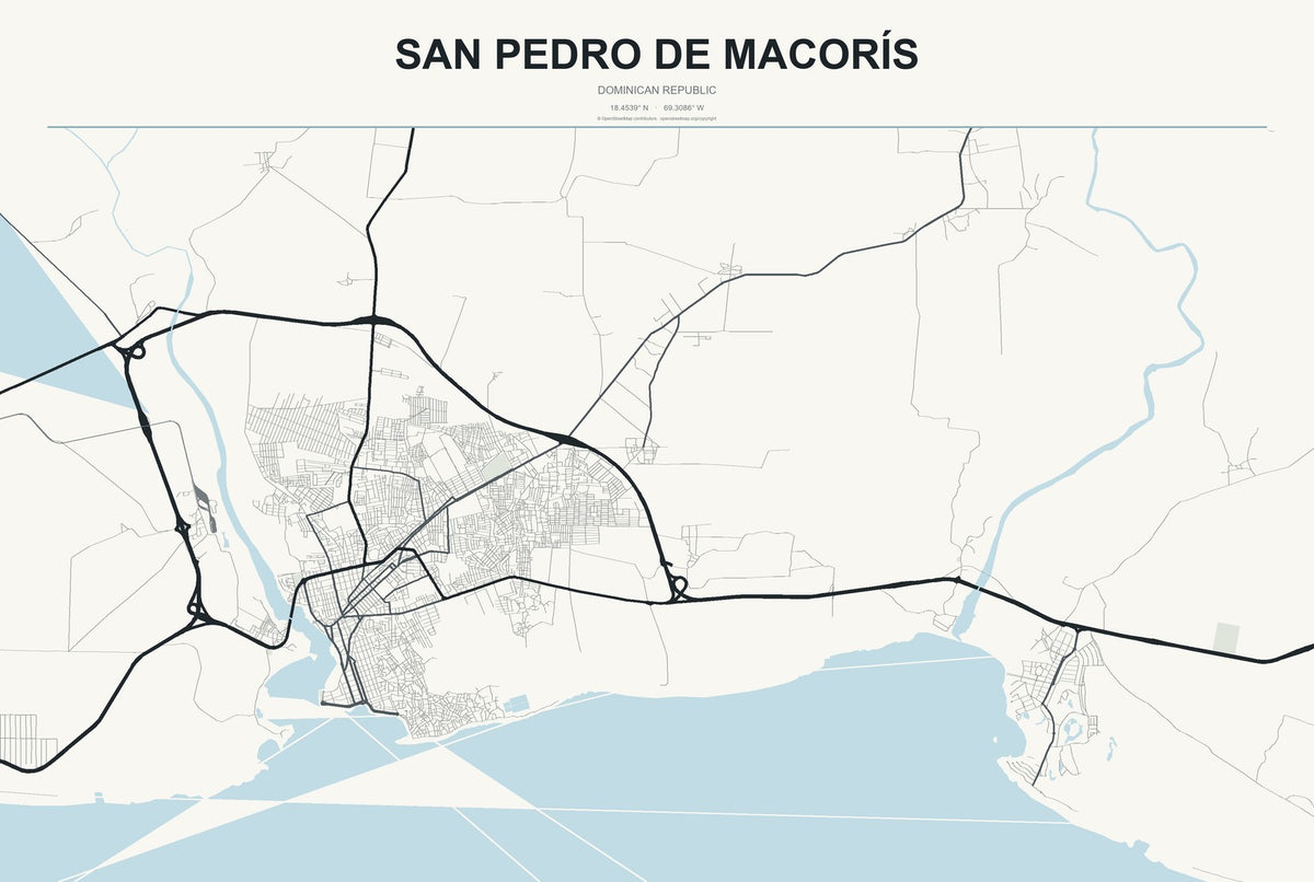 San Pedro de Macorís, Dominican Republic City Map Aluminum Sign in Headline Atlas style