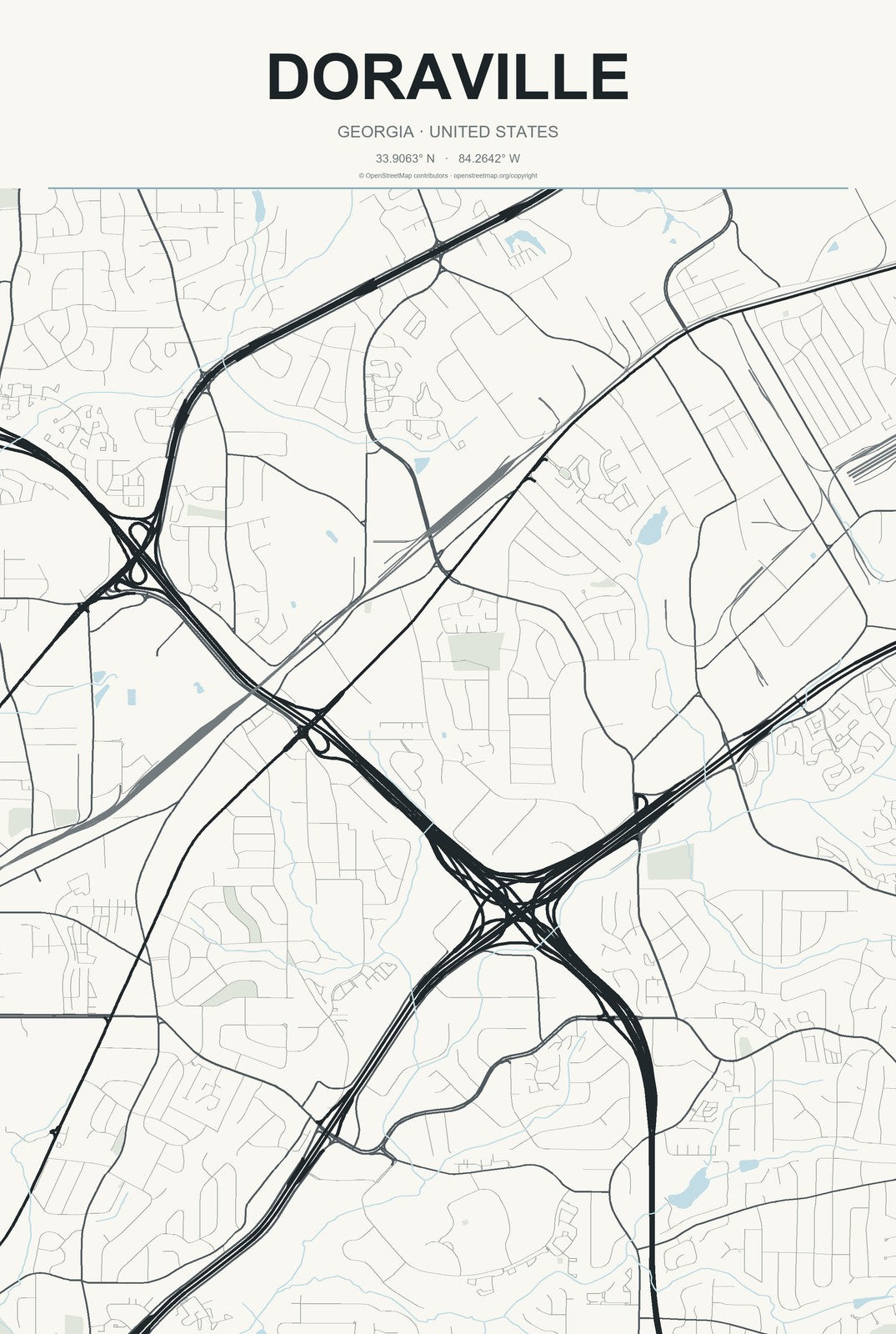 Doraville, Georgia City Map Aluminum Sign in Headline Atlas style