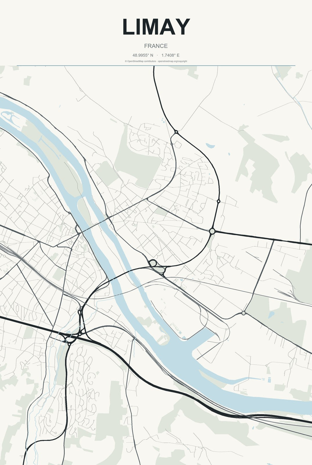 Limay, France City Map Aluminum Sign in Headline Atlas style