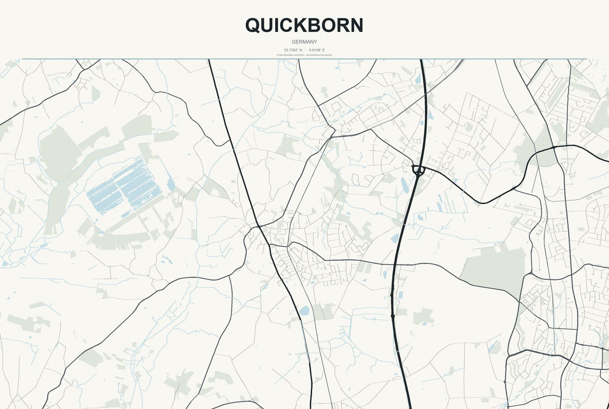 Quickborn, Germany City Map Aluminum Sign in Headline Atlas style