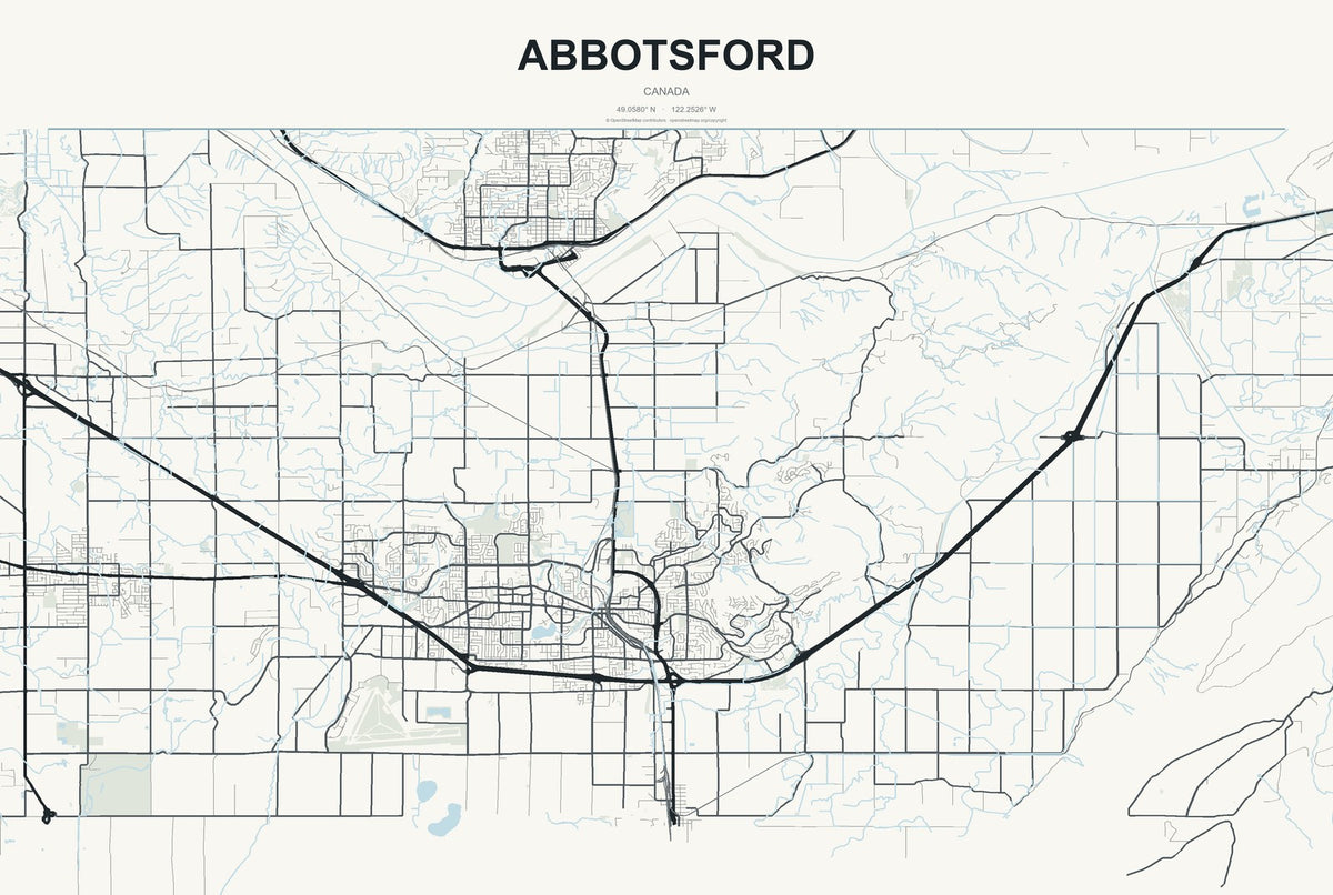 Abbotsford, Canada City Map Aluminum Sign in Headline Atlas style