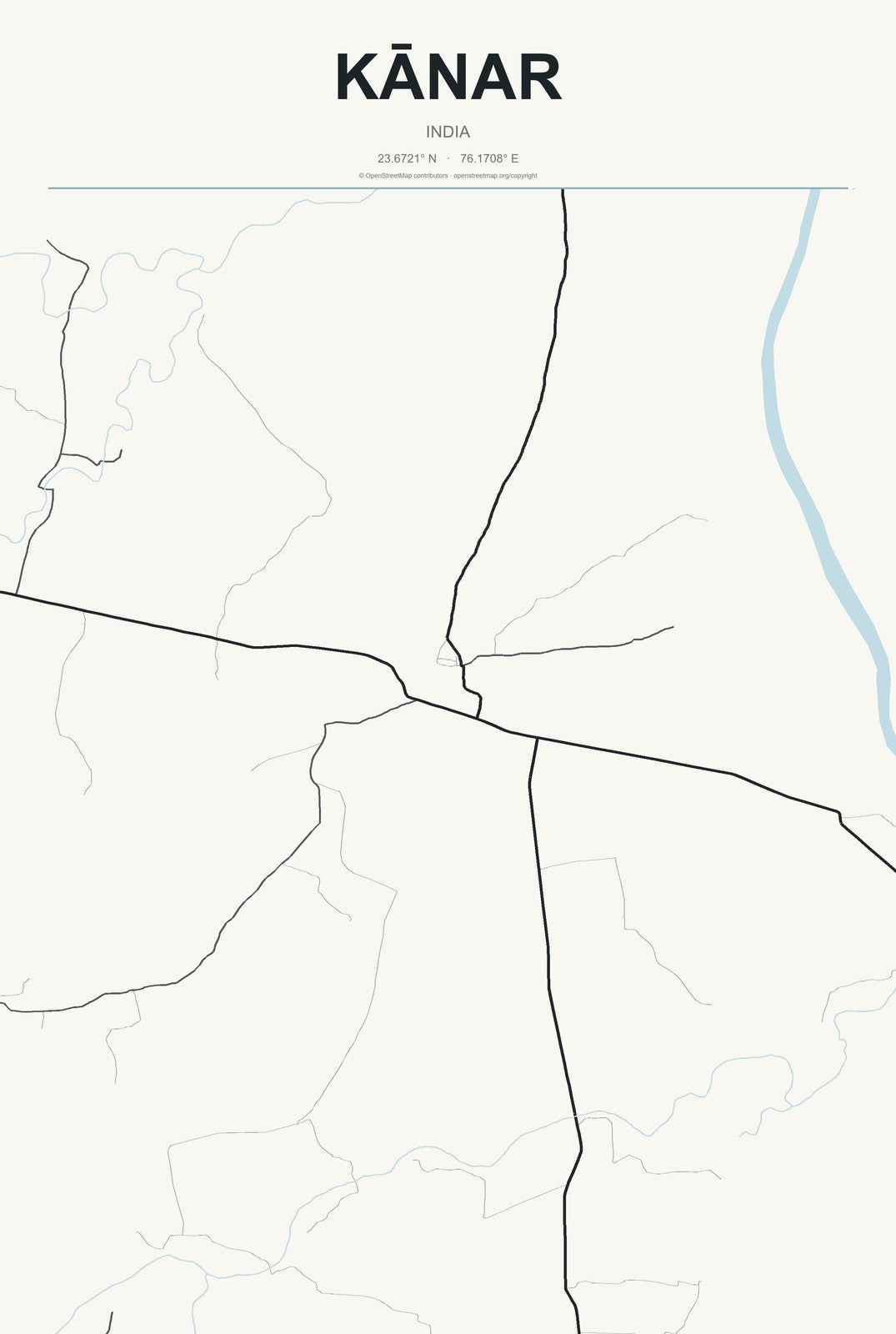 Kānar, India City Map Aluminum Sign in Headline Atlas style