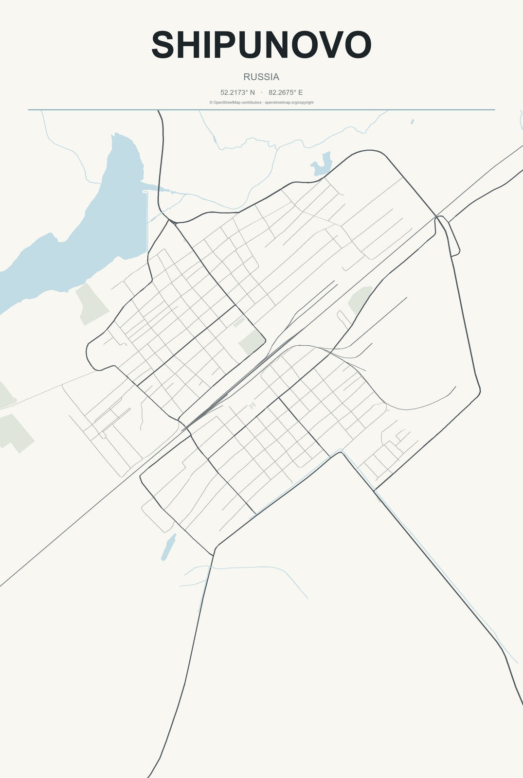Shipunovo, Russia City Map Aluminum Sign in Headline Atlas style