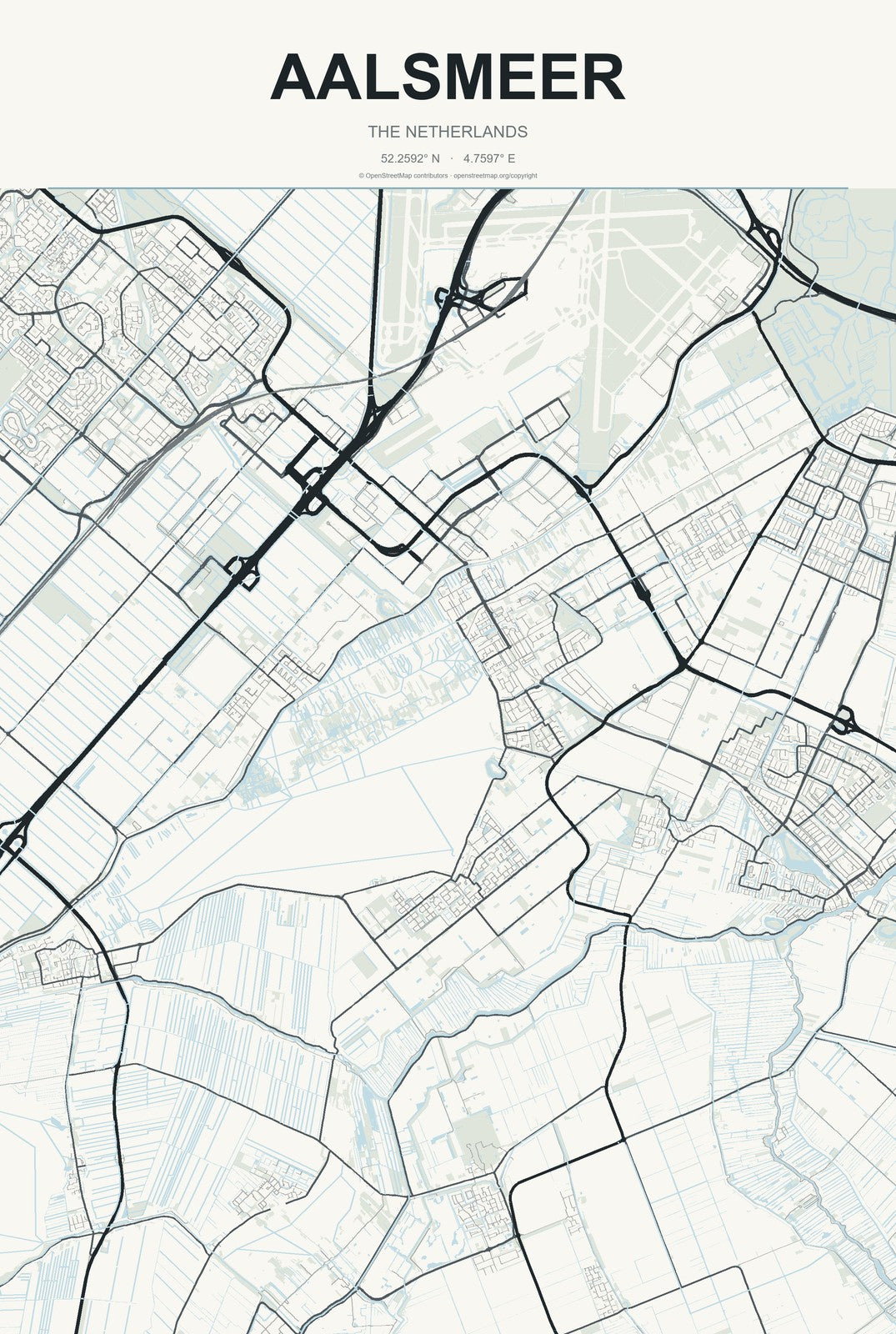Aalsmeer, The Netherlands City Map Aluminum Sign in Headline Atlas style