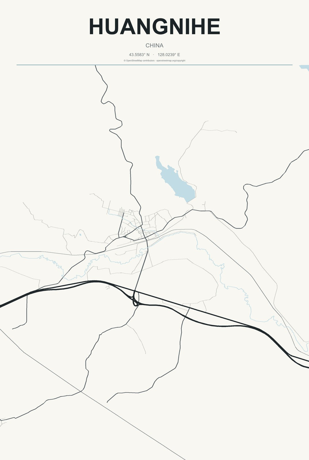 Huangnihe, China City Map Aluminum Sign in Headline Atlas style