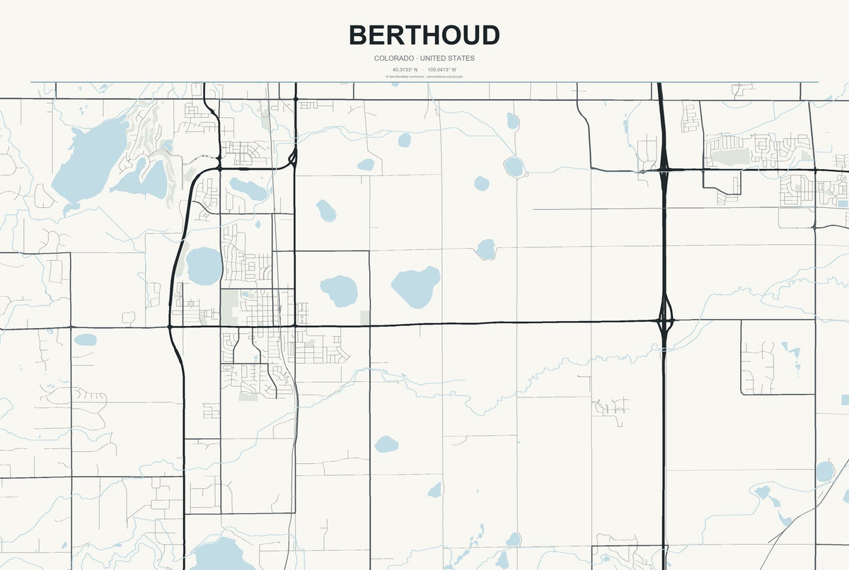 Berthoud, Colorado City Map Aluminum Sign in Headline Atlas style