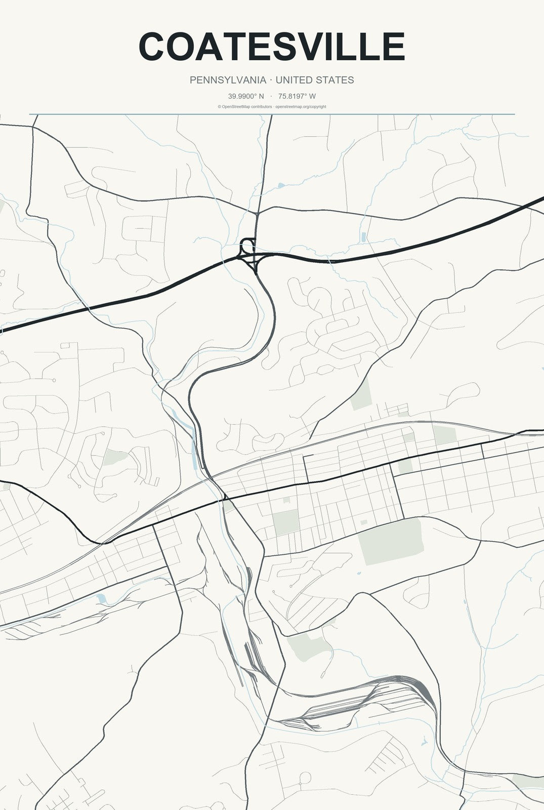 Coatesville, Pennsylvania City Map Aluminum Sign in Headline Atlas style