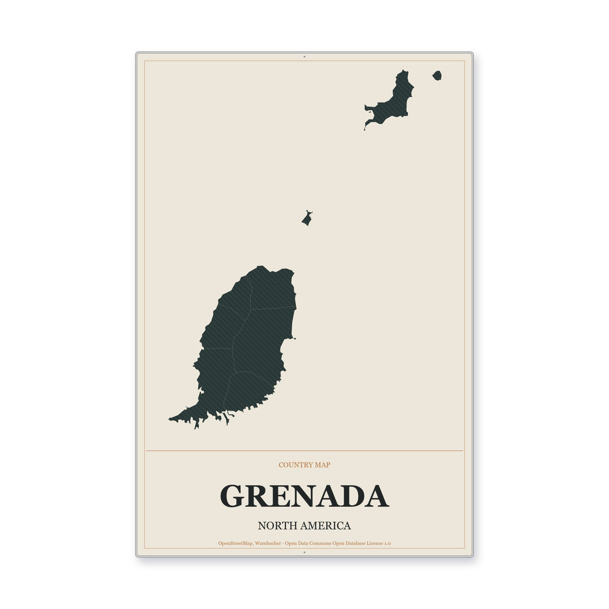 Grenada Country Map Aluminum Sign in Headline Atlas style