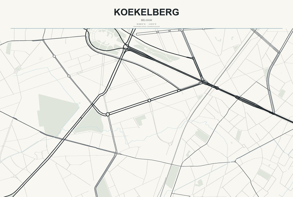 Koekelberg, Belgium City Map Aluminum Sign in Headline Atlas style