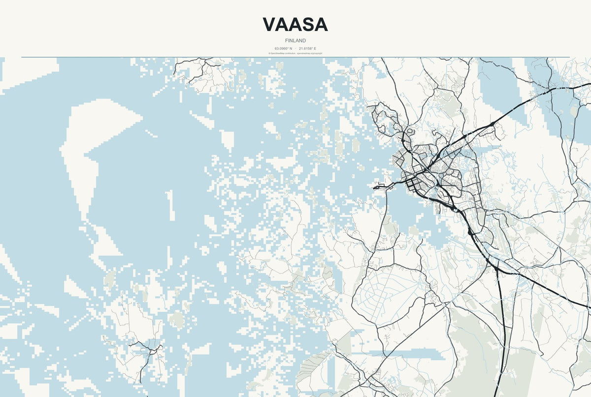 Vaasa, Finland City Map Aluminum Sign in Headline Atlas style