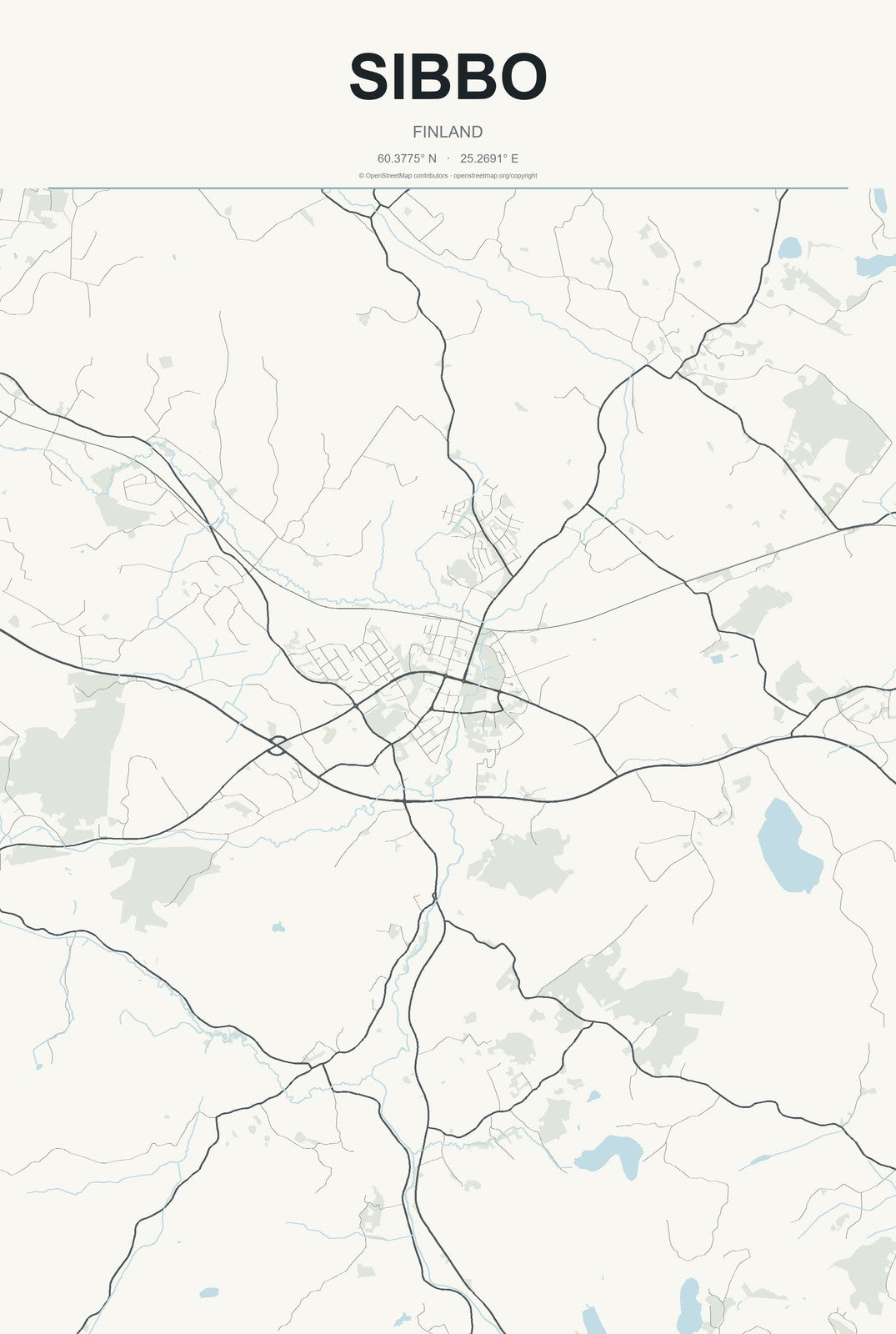 Sibbo, Finland City Map Aluminum Sign in Headline Atlas style