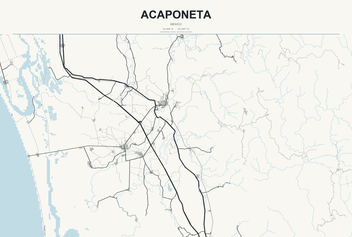 Acaponeta, Mexico City Map Aluminum Sign in Headline Atlas style