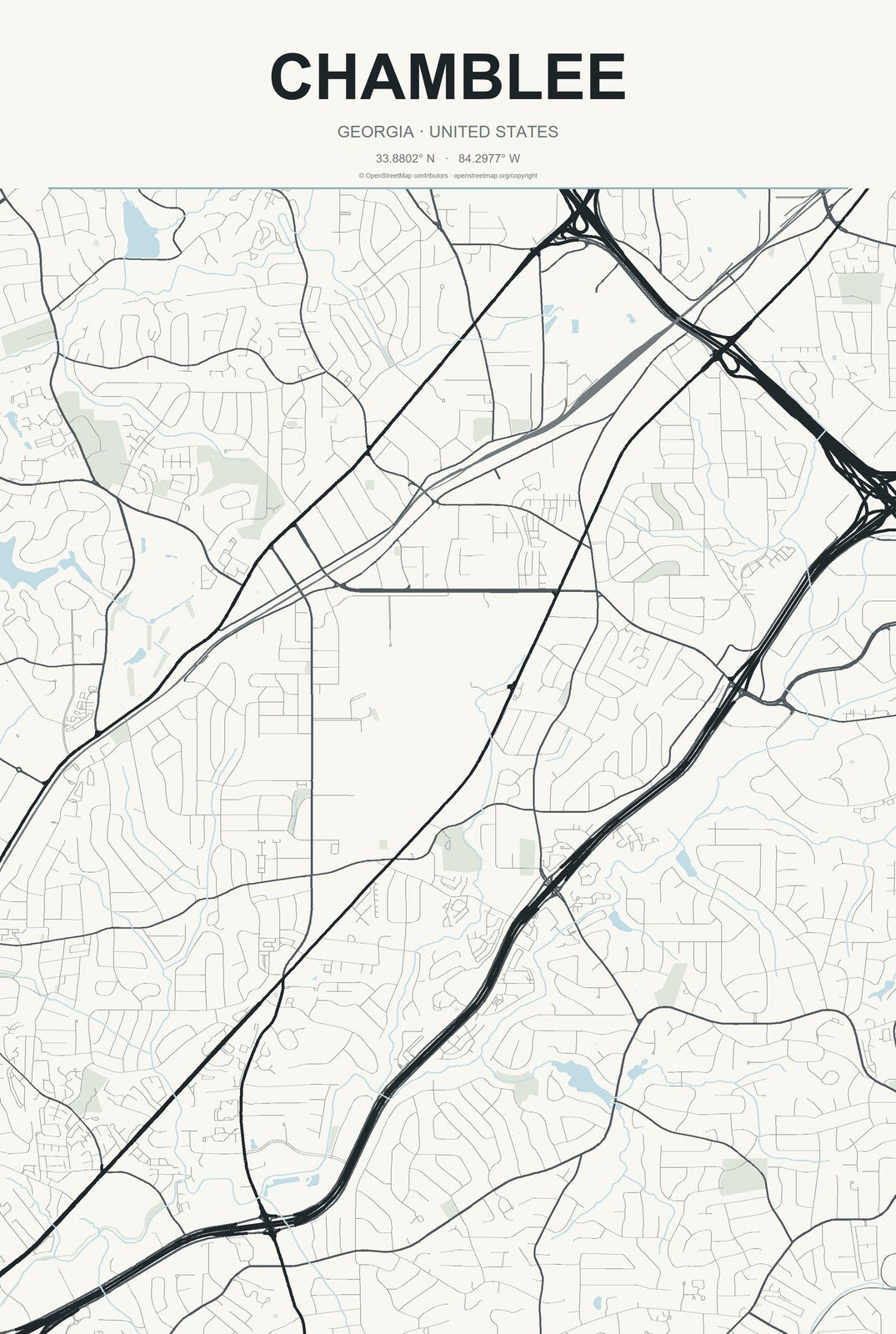 Chamblee, Georgia City Map Aluminum Sign in Headline Atlas style
