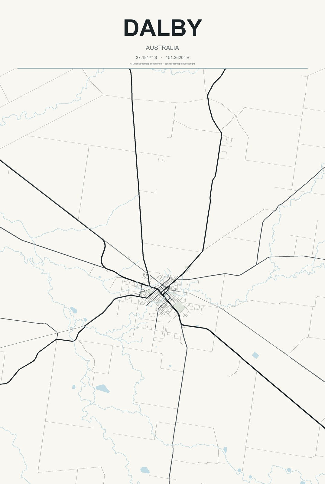 Dalby, Australia City Map Aluminum Sign in Headline Atlas style