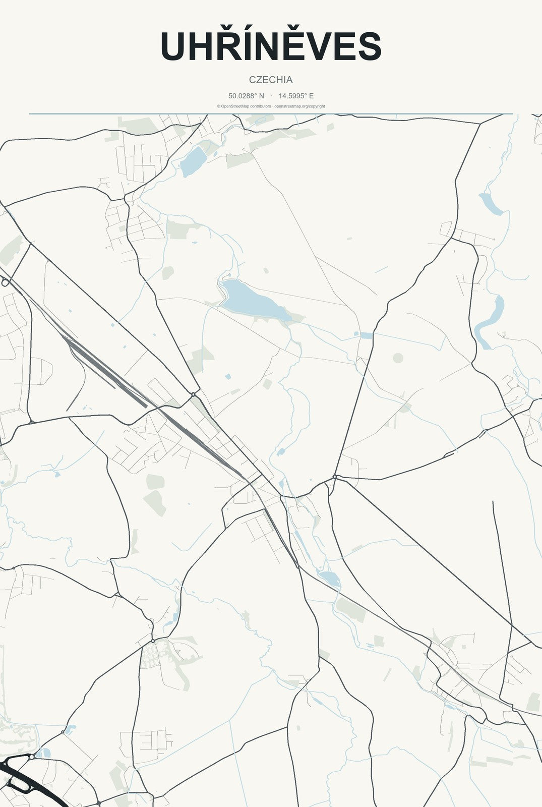 Uhříněves, Czechia City Map Aluminum Sign in Headline Atlas style