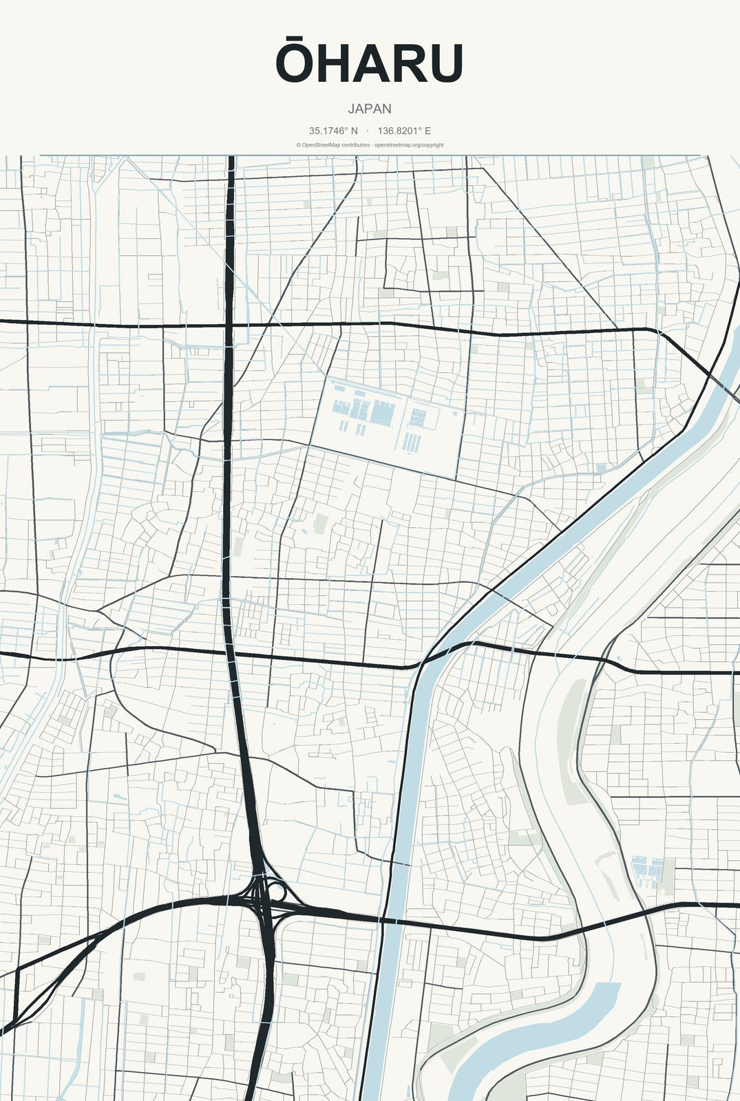 Ōharu, Japan City Map Aluminum Sign in Headline Atlas style